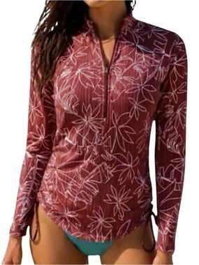 Eddie Bauer 1/4 zip long-sleeve rash guard swimsuit top pink patterned size XL